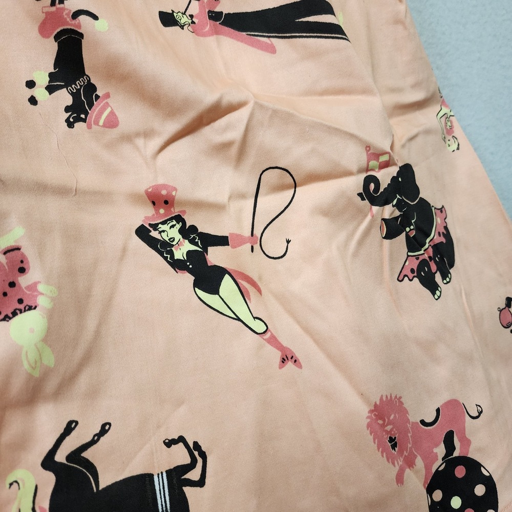 Pinup Couture Circus Dress Flare XS Pink 50s Retro Rockabilly Vanity Novelty - Picture 8 of 13